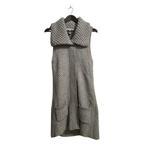 A. Giannetti Tan Pointelle Knit Sleeveless Wool Blend Cardigan Sz L